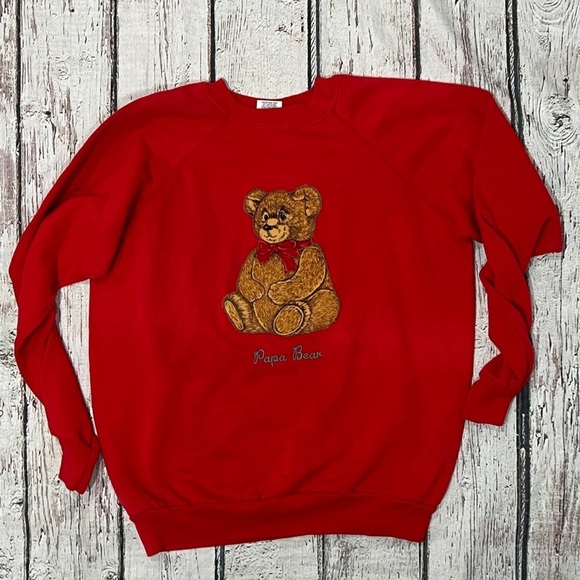 Vintage 80s Papa Bear Red 1980s Teddy Bear Crewneck Sweatshirt - Picture 1 of 3